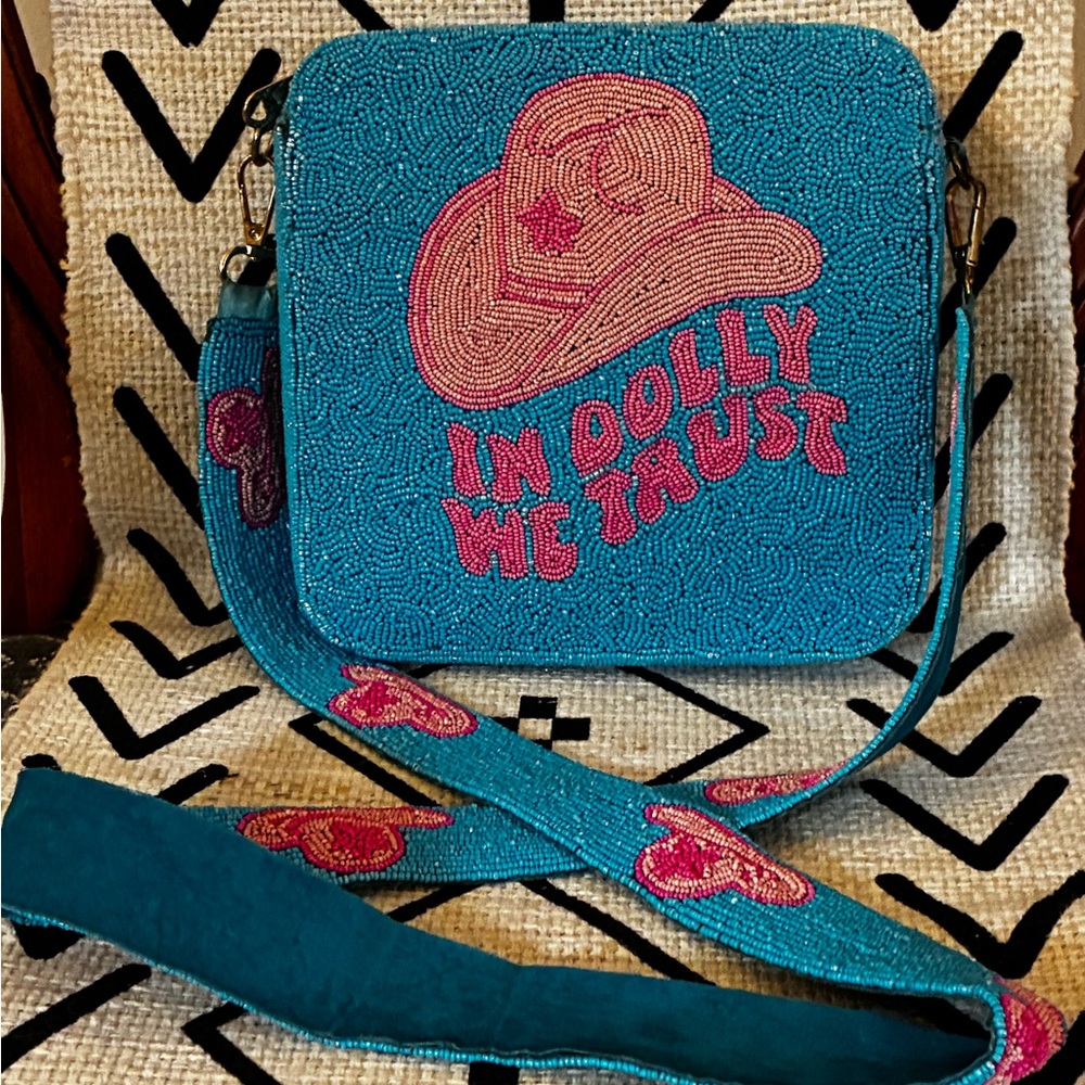 In Dolly We Trust - Beaded Purse - Teal, Peach, Pink